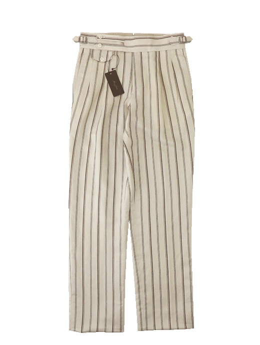 Massimo Corrado/マッシモ・コラード　ベルトレストラウザーズ/ウィンザーモデル/リネンシルク　mac520401-オフホワイト×ブラウン