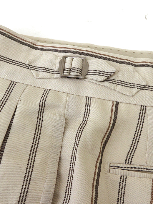 Massimo Corrado/マッシモ・コラード　ベルトレストラウザーズ/ウィンザーモデル/リネンシルク　mac520401-オフホワイト×ブラウン