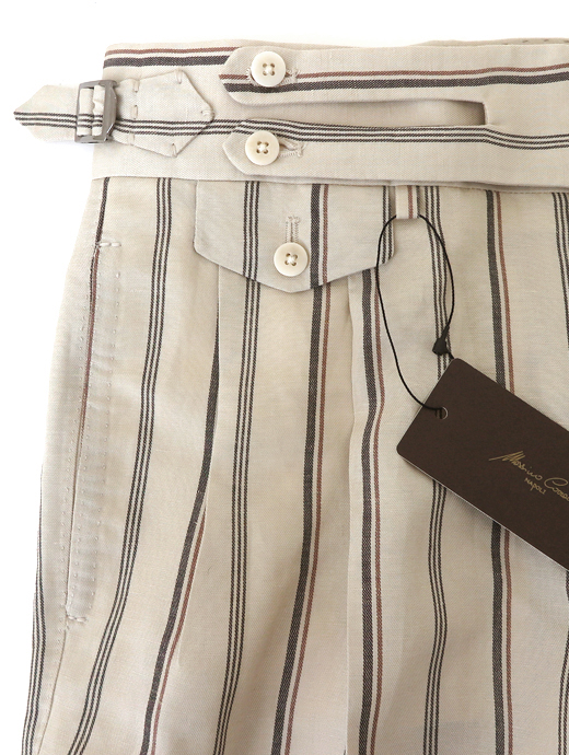 Massimo Corrado/マッシモ・コラード　ベルトレストラウザーズ/ウィンザーモデル/リネンシルク　mac520401-オフホワイト×ブラウン