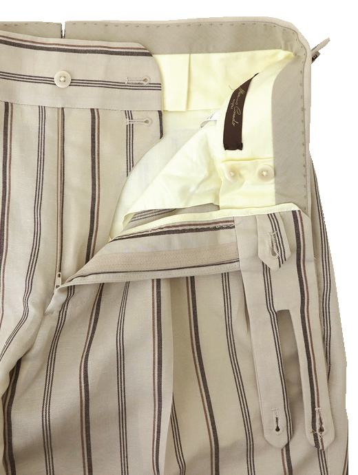 Massimo Corrado/マッシモ・コラード　ベルトレストラウザーズ/ウィンザーモデル/リネンシルク　mac520401-オフホワイト×ブラウン