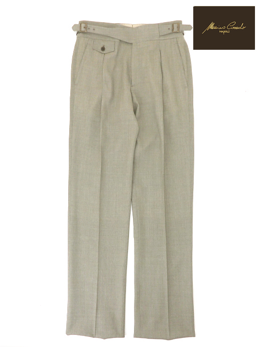 Massimo Corrado/マッシモ・コラード　ベルトレストラウザーズ/ウィンザーモデル　mac520404-ライトカーキ