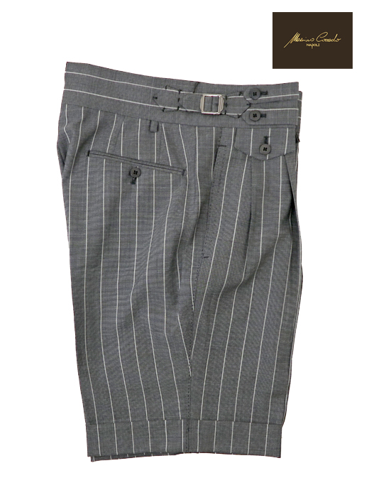 Massimo Corrado/マッシモ・コラード　ベルトレストラウザーズ ハーフパンツ　mac520601-グレー×ホワイトストライプ