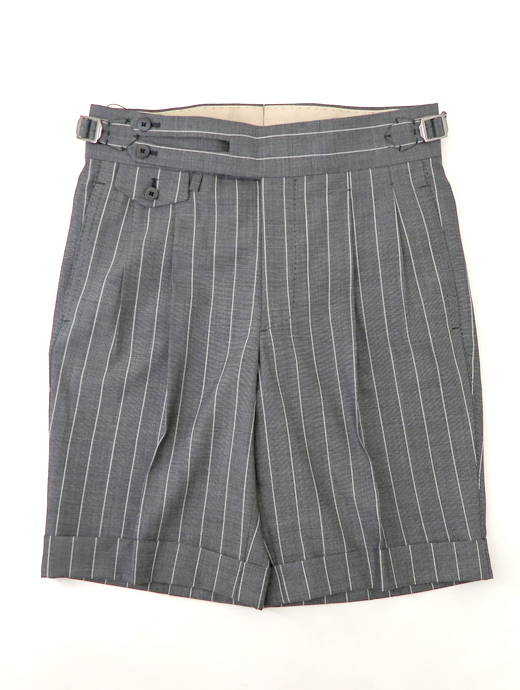 Massimo Corrado/マッシモ・コラード　ベルトレストラウザーズ ハーフパンツ　mac520601-グレー×ホワイトストライプ