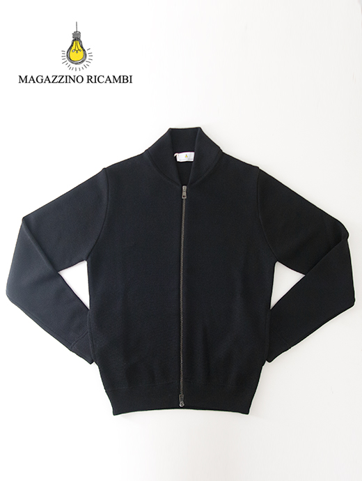 MAGAZZINO RICAMBI/マガジーノ・リカンビ　ジップアップニット/ミラノリブウール　mag502201-ブラック