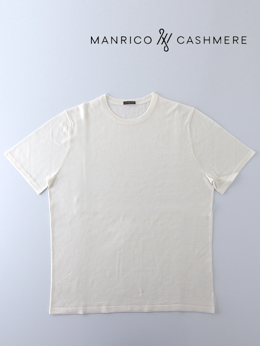 Manrico Cashmere/マンリコ カシミア　カシミヤTシャツ/アラシャンカシミヤ100%　man420801-ピュアホワイト