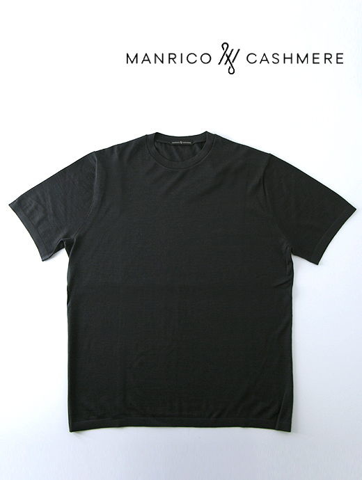Manrico Cashmere/マンリコ カシミア　カシミヤTシャツ/アラシャンカシミヤ100%　man420804-ブラック