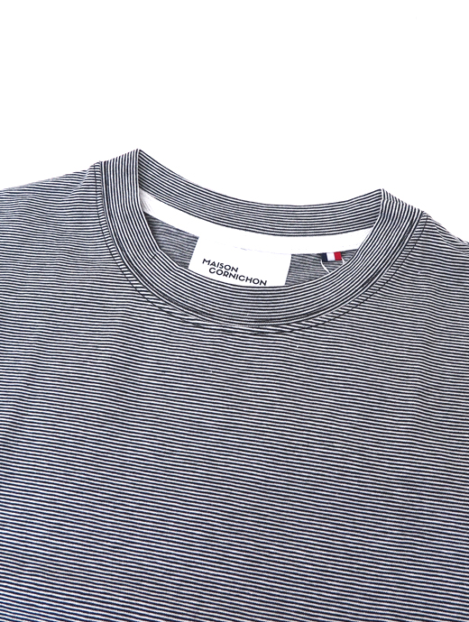 ORNICHON/メゾンコルニション　コットンクルーネックTシャツ　mcr520601-ホワイト×ブラックボーダー