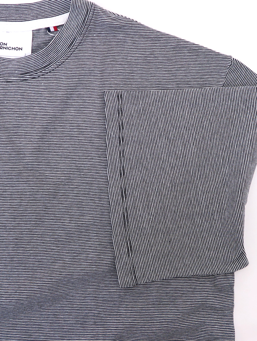 ORNICHON/メゾンコルニション　コットンクルーネックTシャツ　mcr520601-ホワイト×ブラックボーダー