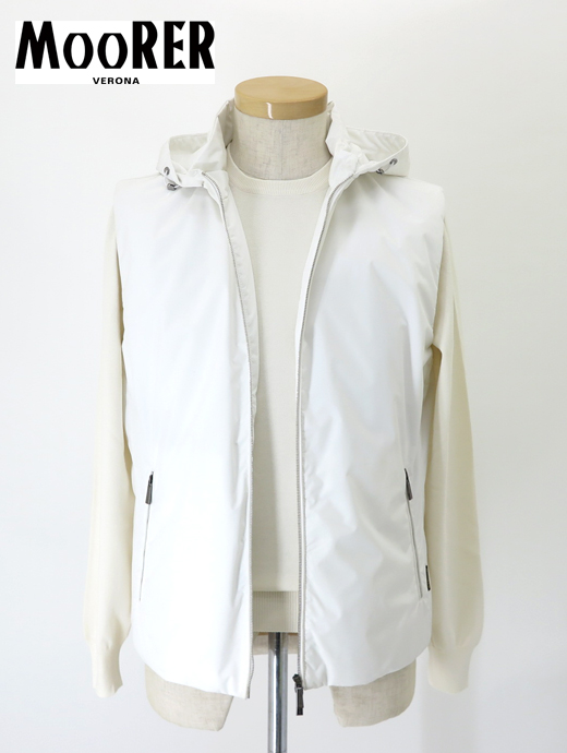 MOORER/ムーレー　撥水フーデッドベスト/LUIS-STP　moo502402-ホワイト