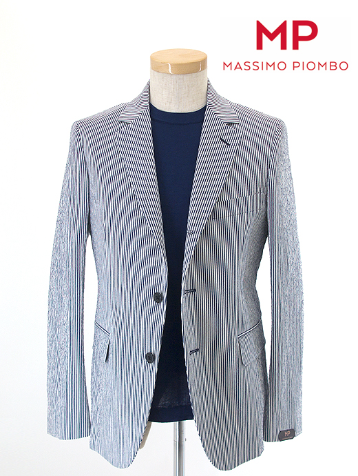 MP MASSIMO PIOMBO/マッシモ・ピオンボ　軽量3Bジャケット/ストレッチコットンシアサッカー　mp441201-ホワイト×ネイビー
