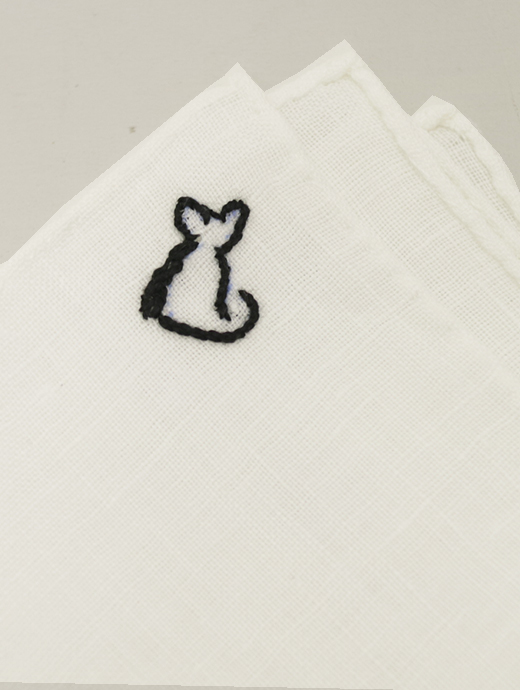 MUNGAI/ムンガイ　ポケットチーフ/リネン/猫　mug420802-ホワイト