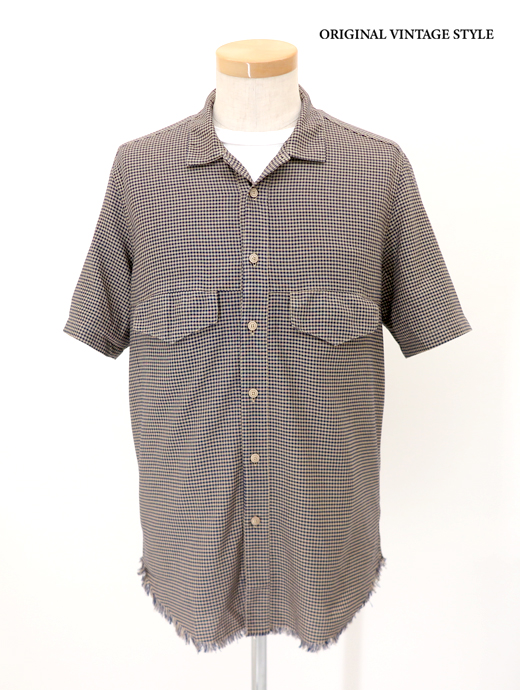 Original Vintage Style/オリジナルヴィンテージスタイル　オープンカラーシャツ　ovs520603-ネイビー×ベージュ