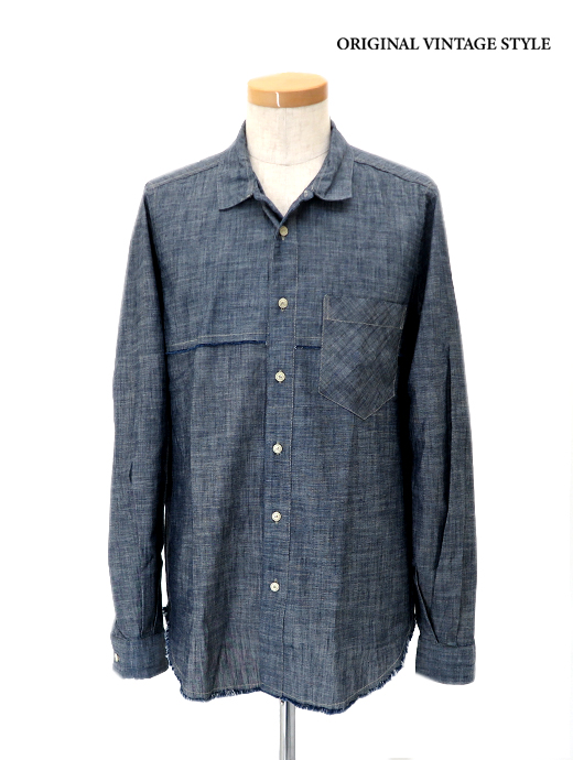 Original Vintage Style/オリジナルヴィンテージスタイル　シャンブレーコットンシャツ　ovs520604-ブルー