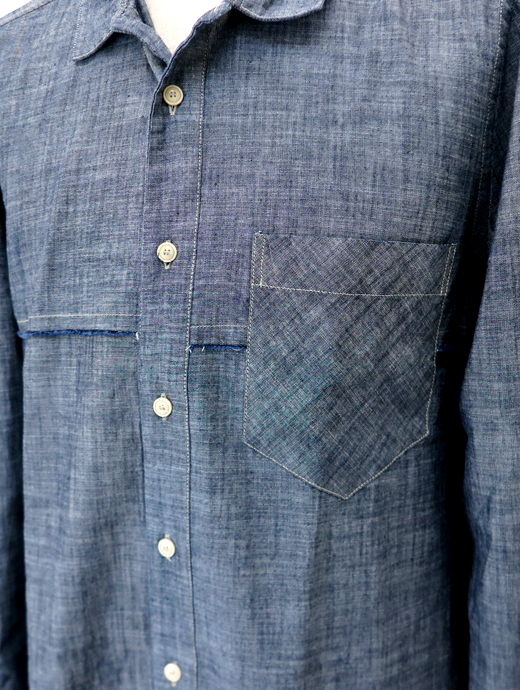 Original Vintage Style/オリジナルヴィンテージスタイル　シャンブレーコットンシャツ　ovs520604-ブルー