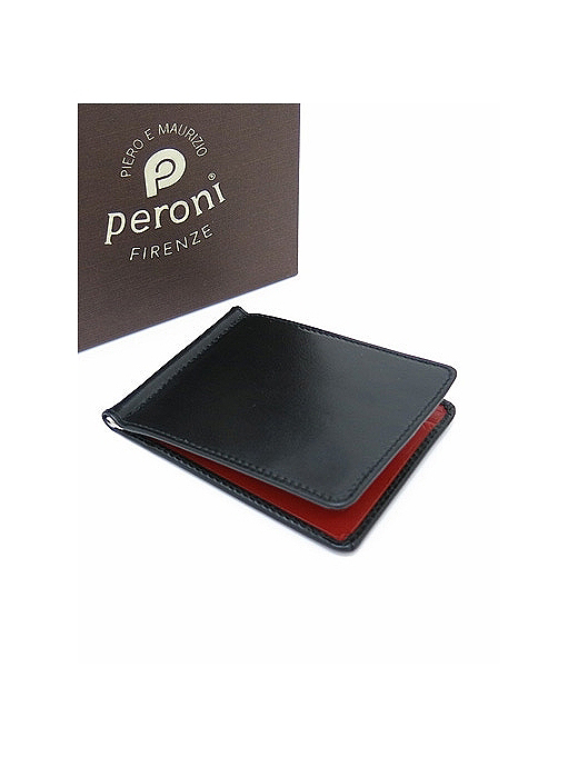 Peroni/ペローニ　カードケース付きマネークリップ　per402008-ブラック×チェリー