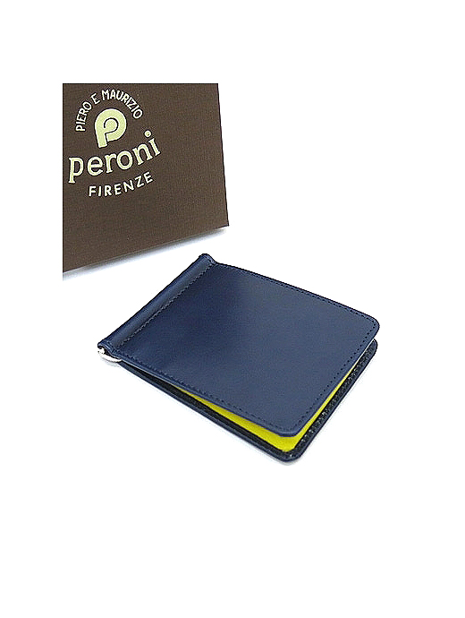 Peroni/ペローニ　カードケース付きマネークリップ　per402009-ネイビー×イエロー