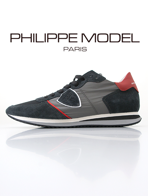 PHILIPPE MODEL/フィリップ・モデル　レザースニーカー/TRPXWP　phi401405-グレー×チャコール×レッド