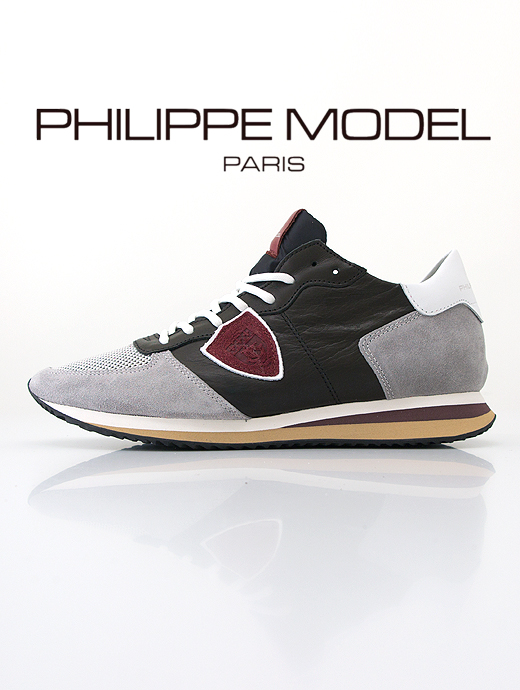 PHILIPPE MODEL/フィリップ・モデル　レザースニーカー/TRPXWS　phi401406-ブラック×ライトグレー×ボルドー