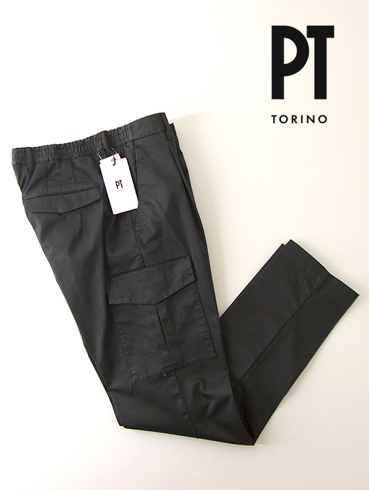 PT TORINO/ピーティートリノ　カーゴスラックス/ストレッチサテンコットンミックス　pt460401-ブラック