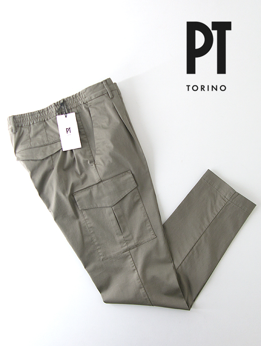 PT TORINO/ピーティートリノ　カーゴスラックス/ストレッチサテンコットンミックス　pt460402-カーキ