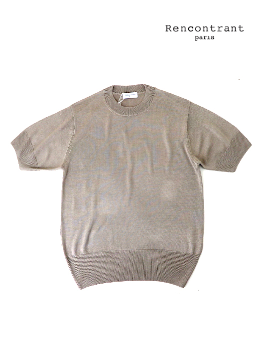 RENCONTRANT/レンコントラント　シルククルーネックニット　rct520201-ベージュ