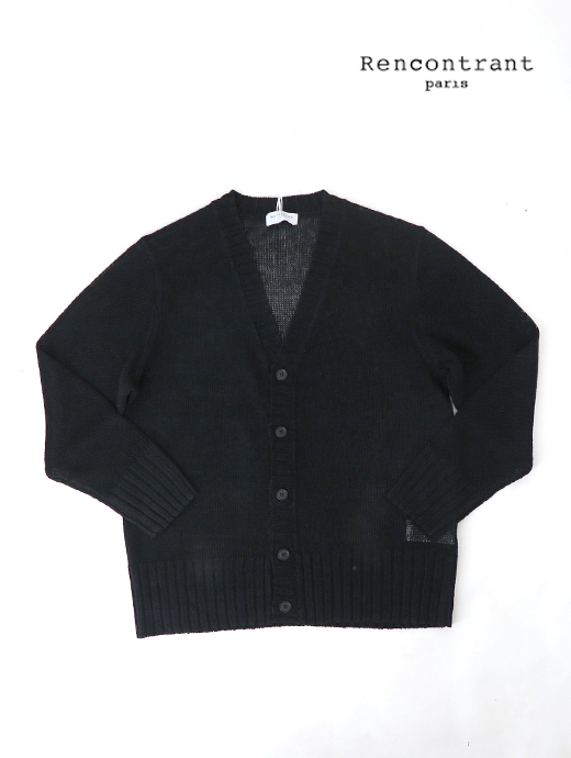 RENCONTRANT/レンコントラント　リネンカーディガン　rct520202-ブラック