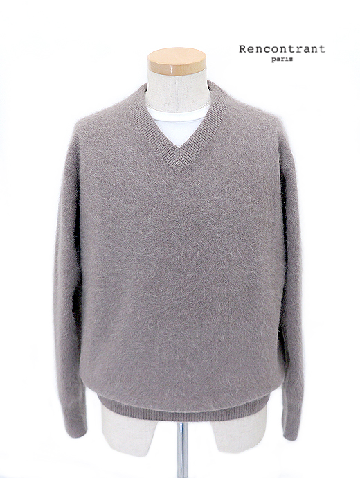RENCONTRANT/レンコントラント　Vネックシャギーニット/フォックスウール　rct521801-ベージュ