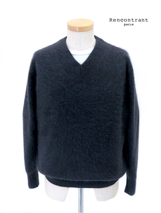 RENCONTRANT/レンコントラント　Vネックシャギーニット/フォックスウール　rct521803-チャコール
