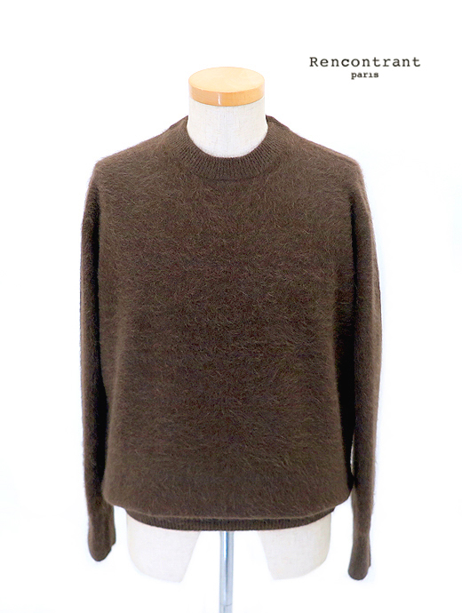 RENCONTRANT/レンコントラント　クルーネックシャギーニット/フォックスウール　rct521806-ブラウン
