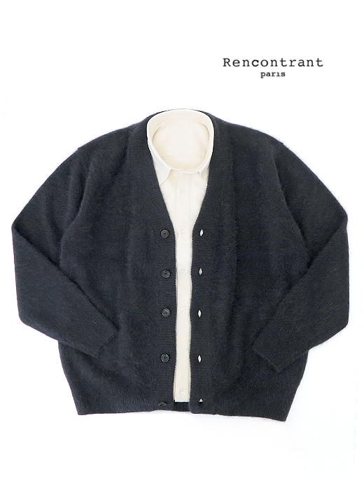 RENCONTRANT/レンコントラント　シャギーニットカーディガン/フォックスウール　rct521807-チャコール
