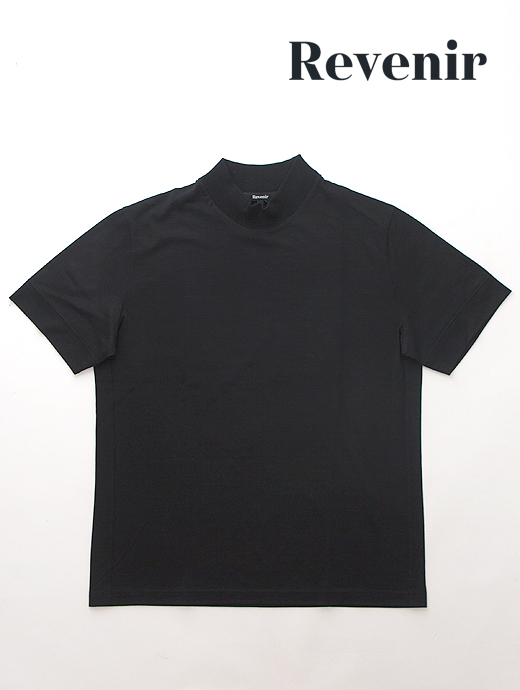 Revenir/リブニール　メリノウールカットソー/モックネック/半袖Tシャツ　rev460801-ブラック