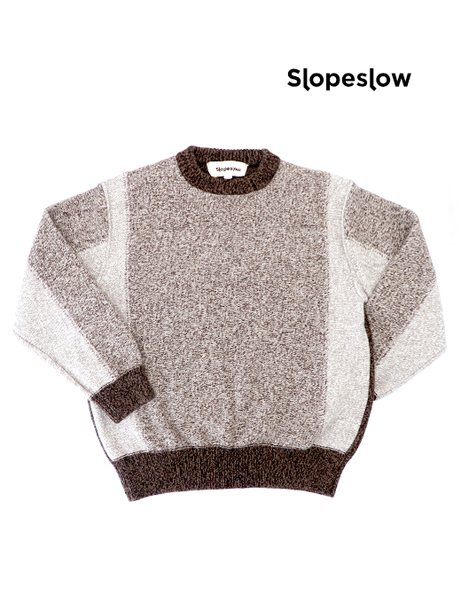Slopeslow スロープスロー/スロープスロウ　クルーネックセーター　sls522002-ブラウン×エクリュ