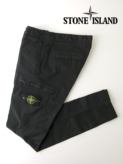 STONE ISLAND/ストーンアイランド　スリムカーゴパンツ/ガーメントダイ　sti421405-ブラック