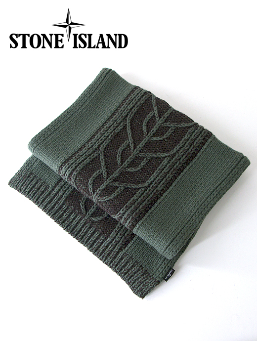 STONE ISLAND/ストーンアイランド　ニットマフラー/ウールナイロン/手洗い可　sti421604-グリーン×ブラック