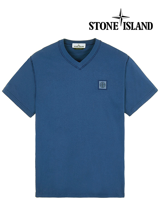 STONE ISLAND/ストーンアイランド　半袖カットソー/Tシャツ/Vネック/FISSATO TREATMENT　sti440219-ブルー