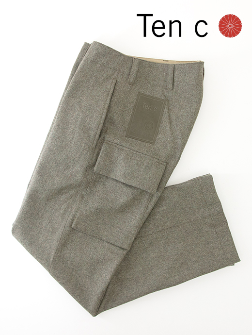 Ten c/テンシー　カーゴパンツ/ウォッシャブルフランネルウール/WOOL FLANNEL CHINO TROUSERS　ten482006-グリーングレー