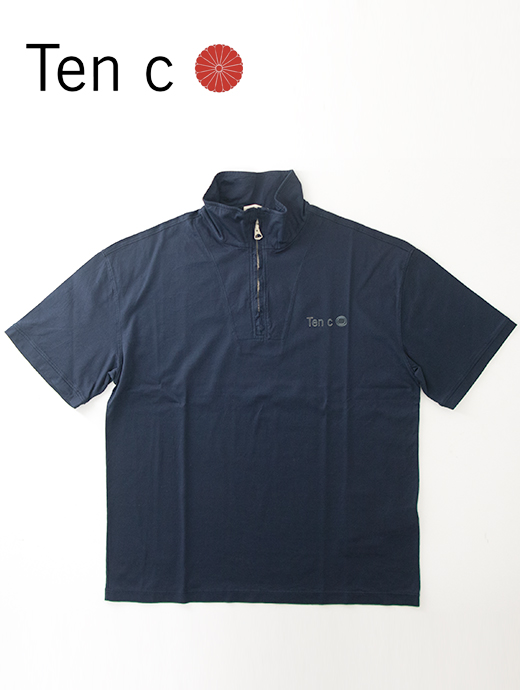 Ten c/テンシー　ハーフジップポロシャツ/半袖カットソー/COMBED COTTON JERSEY　ten500804-ネイビー
