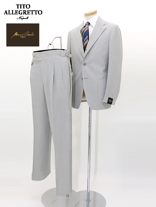 TITO ALLEGRETTO×Massimo Corrado　シングル3Bスーツ/ベルトレストラウザーズ ウィンザーモデル 　tit520603-ライトグレー
