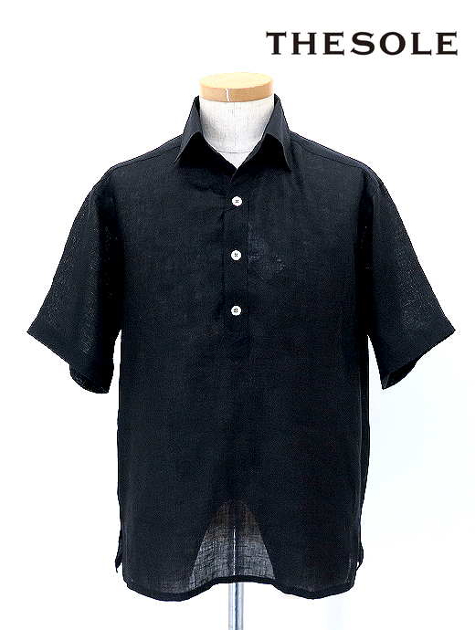 THE SOLE/ザソール　フレンチリネン/オープンカラープルオーバーシャツ　tso520801-ブラック