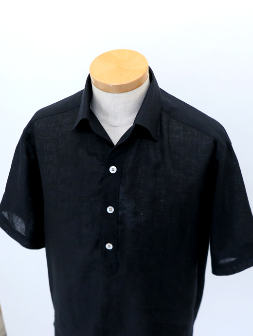 THE SOLE/ザソール　フレンチリネン/オープンカラープルオーバーシャツ　tso520801-ブラック