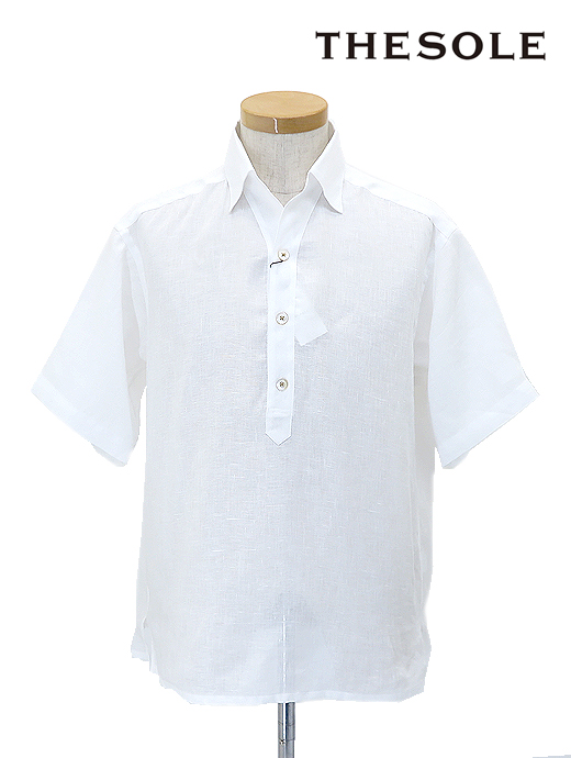 THE SOLE/ザソール　フレンチリネン/オープンカラープルオーバーシャツ　tso520802-ホワイト