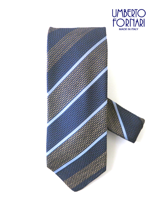 UMBERTO FORNARI/ウンベルト・フォルナリ　ネクタイ/シルク　umb502401-ネイビー×ブラウン
