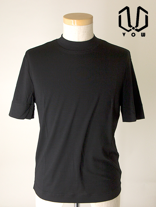 VOW/ボウ　ウールTシャツ/モックネック/Super150'sジャージー/洗濯可　vow480801-ブラック
