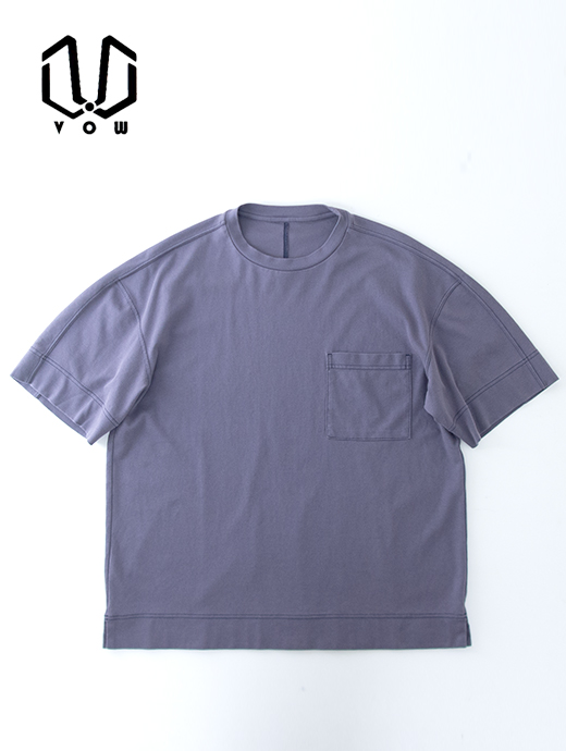 VOW/ボウ　カシミヤライクコットンTシャツ/ブリーチ加工/クルーネック　vow501001-パープルグレー