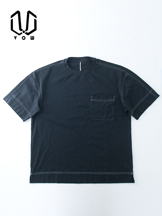 VOW/ボウ　カシミヤライクコットンTシャツ/ガーメントダイ/クルーネック　vow501011-ステッチドブラック