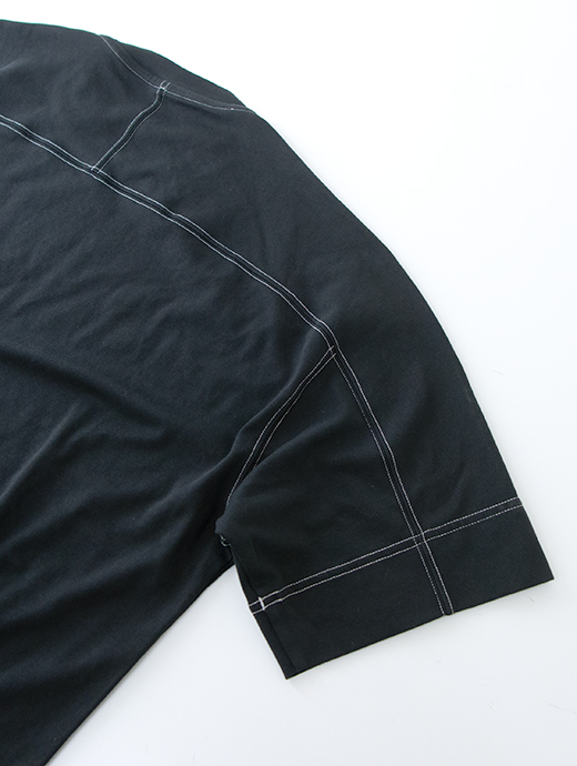 VOW/ボウ　カシミヤライクコットンTシャツ/ガーメントダイ/クルーネック　vow501011-ステッチドブラック