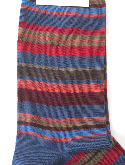 VOW/ボウ　ハイゲージコットンソックス/マルチボーダー　vow520201-ブルー×ネイビー