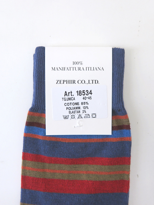 VOW/ボウ　ハイゲージコットンソックス/マルチボーダー　vow520201-ブルー×ネイビー