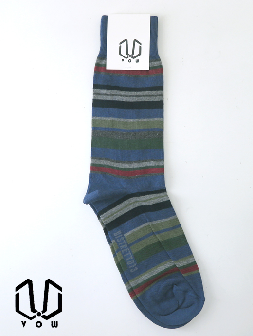 VOW/ボウ　ハイゲージコットンソックス/マルチボーダー　vow520202-ブルー×グリーン