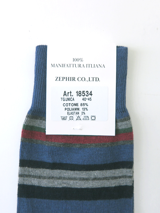 VOW/ボウ　ハイゲージコットンソックス/マルチボーダー　vow520202-ブルー×グリーン